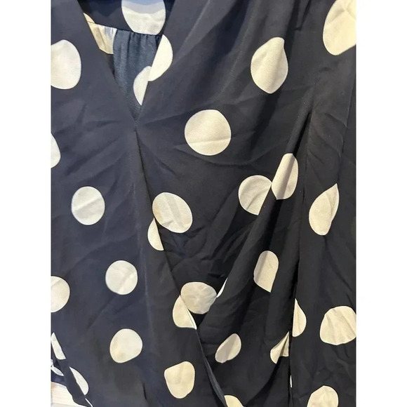 Carmen Marc Valvo Women's Navy Blue Long Sleeves Polka Dot Blouse Size Large‎ - Picture 2 of 5